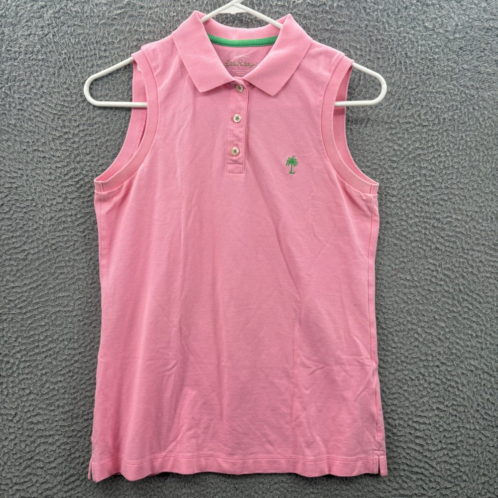 Lilly Pulitzer Island Polo Women S Pink Sleeveless Palm Tree Logo TransDRY Golf
